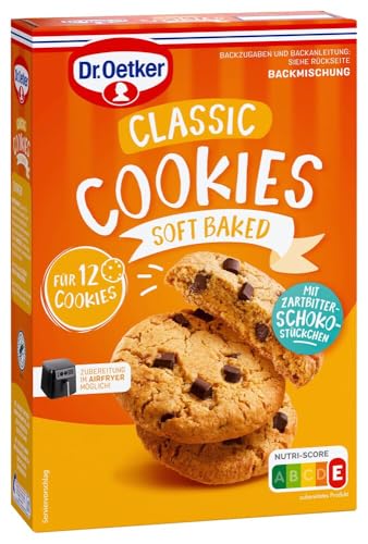 Dr. Oetker Classic Cookies 4er Pack (4 x 395 g) – Backmischung für 12 Soft Baked Cookies mit Zartbitter-Schokostückchen, für süße Genussmomente zu jeder Gelegenheit