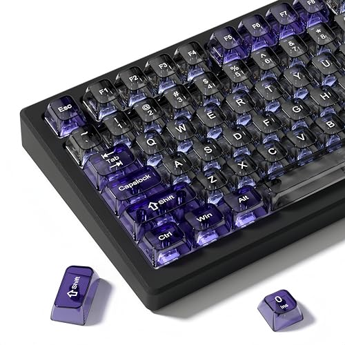 Image of dagaladoo Clear keycaps,Transparent Keyboard keycaps,Jelly Key caps Set,Shine Through keycap,MDA Profile Keyboard caps for Mx Switches Mechanical Keyboard (Grey and Purple)