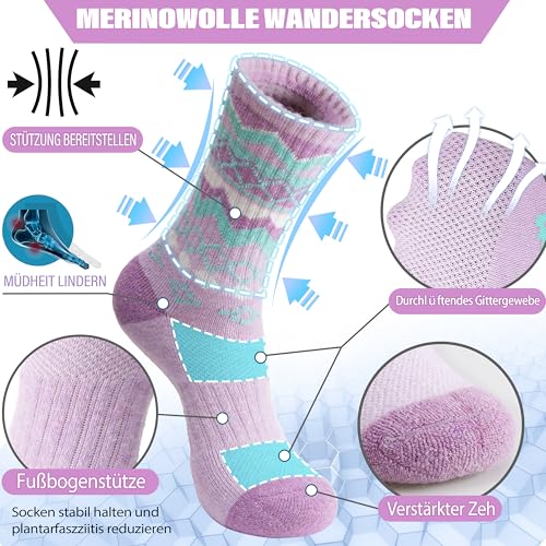EBMORE Damen Merino Wollsocken Thermosocken Wandersocken Warmesocken Wintersocken Dick Wolle Sportsocken Arbeitssocken für Outdoor 5 Paar Geschenke(Nordisch,M)