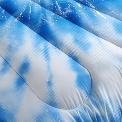 Image of AILONEN Tie Dye Comforter Queen Size with 2 Pillowcases,Blue and White Swirl Bedding Set 3Pcs,Tie-Dye Spiral Quilt Set for All Season,Ultra Soft Lightweight Microfiber