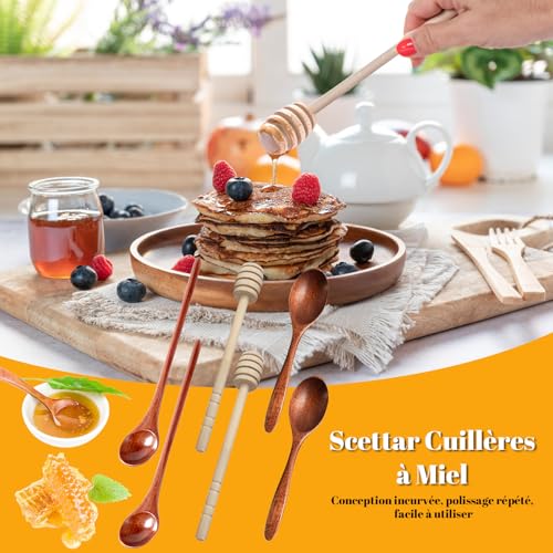 Scettar Lot de 6 Cuillères à Miel,2 Cuillères à Long Manche en Bois de 20 cm,Bâtonnets Mélangeurs en Spirale de Miel,Cuillere Miel Bois pour Miel,Confiture,Café – vue 4