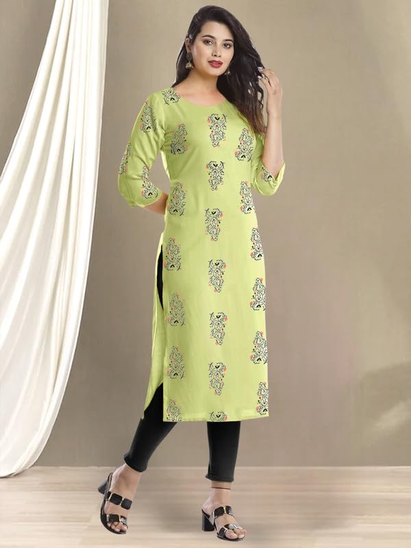Pinkmint Women's Cotton Kurti's L Fancy Printed Kurta L Regular Home Wear L Printed Cotton Kurti (Pack Of 1) Light Green
