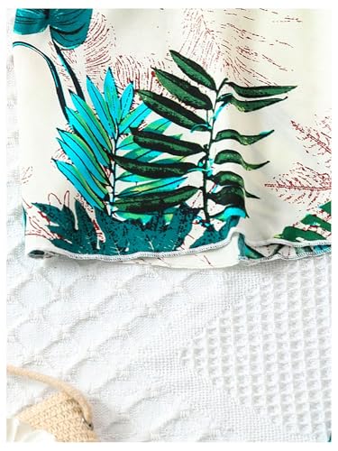 Image of OYOANGLE Girl's Boho 2 Piece Outfits Tropical Print Halter Tank Top and Wide Leg Pants Set Vacation Outfit