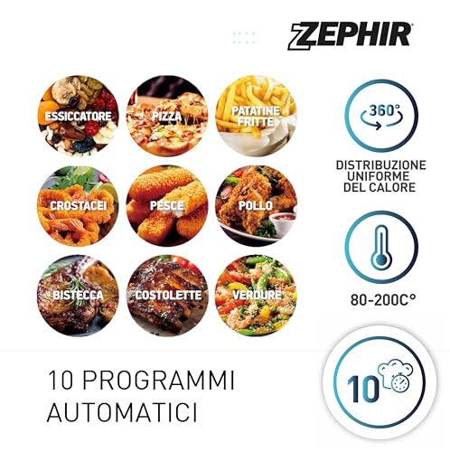 Zephir, Friggitrice Ad Aria 12 L Con Finestra Di Controllo, 1800W, 10 Programmi, Preriscaldamento E Essicazione, Display Led, Funzione One-Touch, Temperatura 80/200°, Timer, 6 Accessori Inclusi - 4