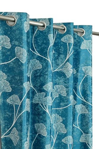 Image of Exporthub Glossy Shine 3D Floral Digital Printed Aqua Blue Colour Window Curtains 5 feet Long Set of 2 Pc, for Living Room and Bedroom (EHSPR070 54)