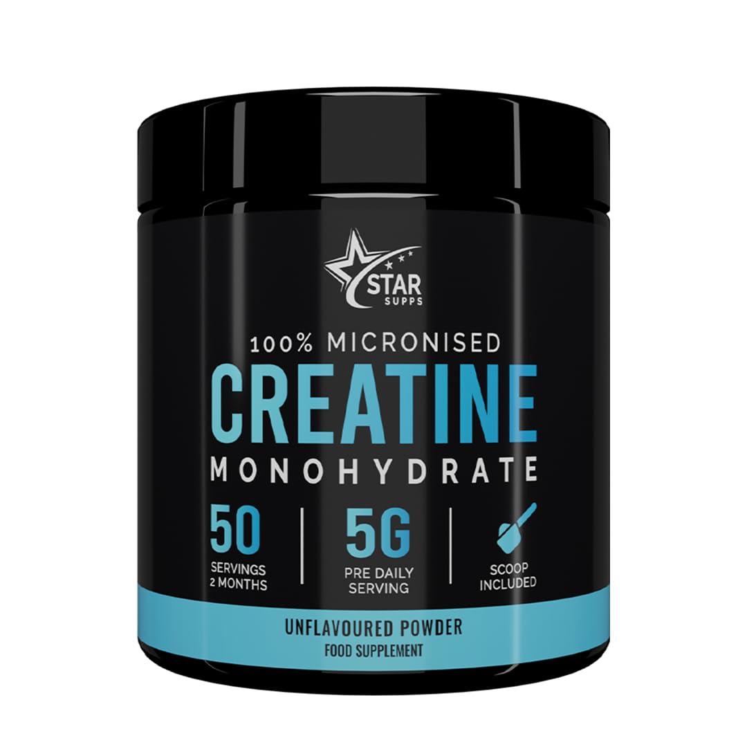 StarSupps Unflavoured Creatine Monohydrate Powder - 250grams of Micronized Creatine Monohydrate Powder, Vegan Pre Workout Powder, Muscle Building Supplements, Gym Supplements for Men - 50 Servings