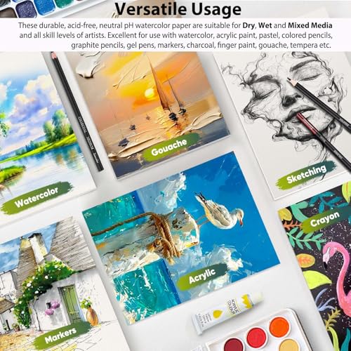 Image of Soucolor Watercolor Paper Pad 9x12 140lb Cold Press 40 Sheets Art Supplies | Professional Wet Techniques Water Color Paper,140lb /300gsm Artist Painting Book texture,Acid-free archival quality
