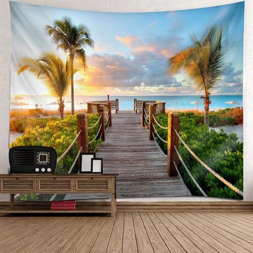 Tenture Murale Petite 150x130CM Plage Tapisserie Paysage Moderne pour Chambre