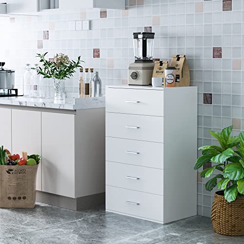 Ttview 5 Drawer Dresser Chest, Freestanding Dresser Storage Tower With Metal Handles, White Storage Cabinet For Living Room, Kitchen, Entryway, Closet #TOP3