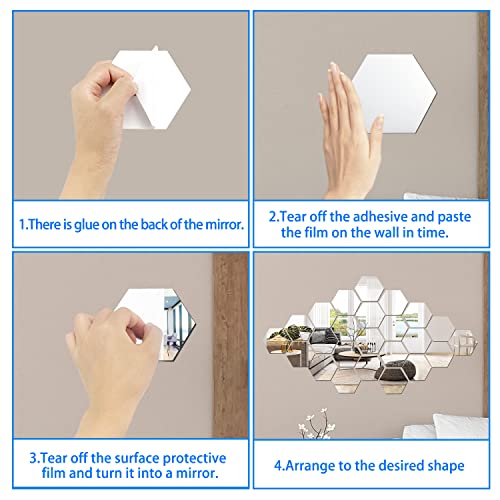 SHUIYUE 24 Pcs Hexagon Acrylic Wall Mirror Sticker, Hexagon Mirror Wall Stickers, for Walls for Living Room Bedroom - Image 4
