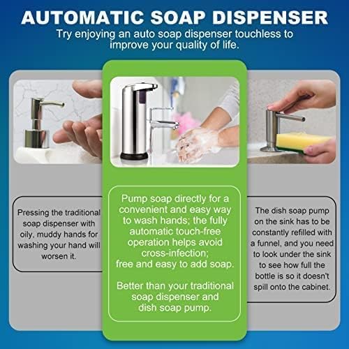 Automatic Soap Dispenser, 3 Gear Adjustable Stainless Steel Dish Soap Dispenser with Motion Sensor Waterproof Base, Liquid Pump for Bathroom Kitchen