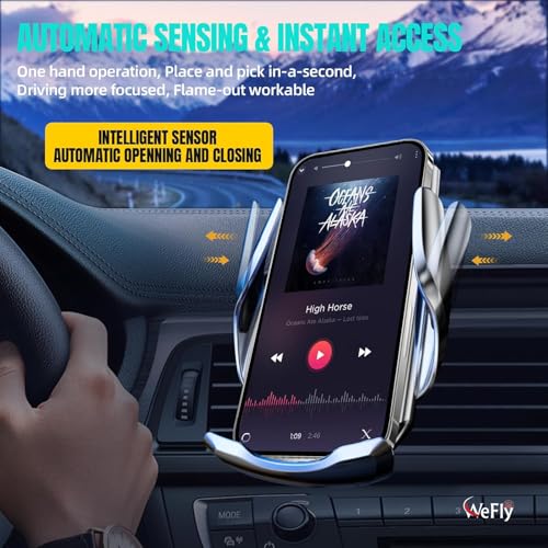 Image of WeFly Wireless Car Charger, MAX 15W Fast Charging Auto Clamping, Sensing Phone Holder Mount, fit for iPhone 16 15 14 13 12 Pro Max Xs X, Samsung Galaxy S24 Ultra S23 S22 S21 S20 Note20 (1-Silver)