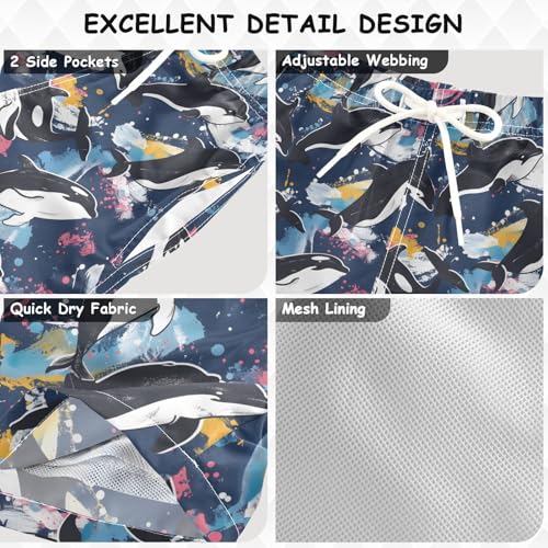 Boys Swim Trunks Quick Dry UPF 50+ Beach Board Shorts Kids Bathing Suits Swimsuit 2T Black Dolphin Watercolor3