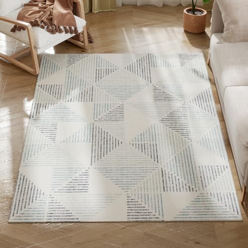 HOMCOM Modern Area Rug, Geometric Pattern Non-Slip Washable Rug, Soft Floor Carpet for Living Room, Bedroom, Dining Room, Home Office, 170 x 120 cm, Multi-Coloured