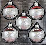  Christbaumschmuck 5er Set 6cm Kugeln Silber mit Sternschnuppe Lauscha handbemalt
