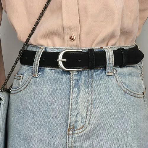 Casual Leather Belt for Women Wide Elegant ornament Dress Jeans Shorts Waistband Silver Buckle Belts4