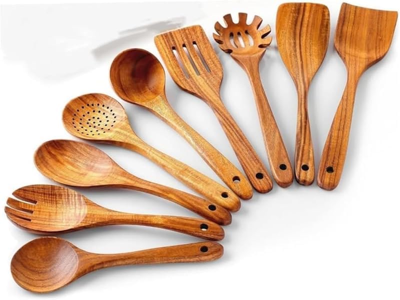 Scifimpアカシア木製調理器具セット ノンスティック対応キッチンツール 調理スプーン・スパチュラ・スロッター・サラダミキシングス