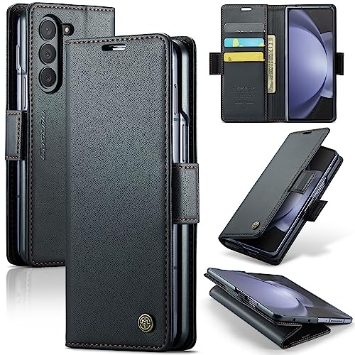 Rerzoiro Handyhülle für Samsung Galaxy Z Fold 5 Hülle, Premium PU Lederhülle Klappbar Flip Hülle [RFID Blocker] Tasche Magnet Kartenfach Klapphülle Schutzhülle für Samsung Galaxy Z Fold 5, Schwarz