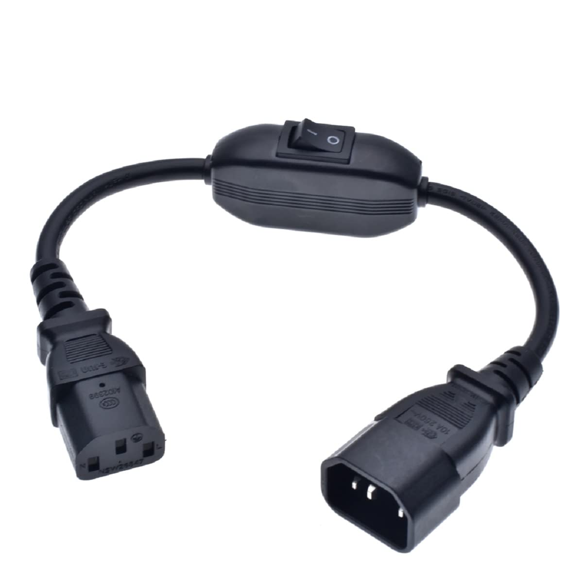 Iec320 C14 tot C13 verlengsnoer, C14 met schroefgaten en C13 korte