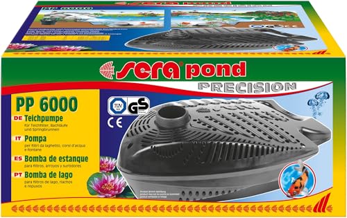 sera pond PP 6000 Teichpumpe | Energiesparender Asynchonmotor | 5600 l/h & 65 Watt | Inklusive Vario-Anschlussstutzen | Ideal für Teichfilter, Bachläufe & Springbrunnen | 4,3 m Wasserstrahl-Höhe