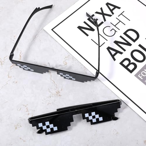 2 Pack Thug Life Sunglasses Mosaic Pixel Glasses Party Dress Up Shades Funny Unisex Photo Props for Women Men Kid3