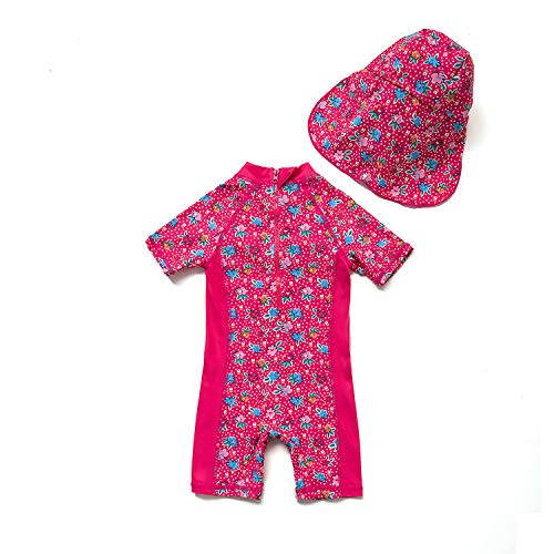 Bonverano Baby Girls Swimsuit, Toddler Bathing Suit, Short-Sleeve Zipper One Piece Swimwear With Upf 50+ Sun Protection (Rose, 12-18 Months) #TOP1