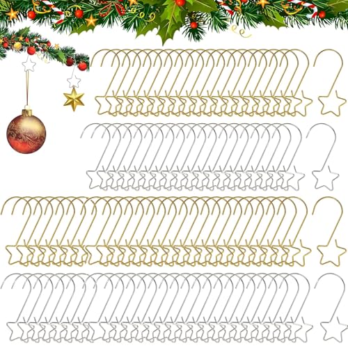 120PCS Star Shaped Ornament Hooks for Hanging Christmas Tree Decorations Hangers Stainless Steel S Crafting Hook Stocking Holiday Christmas Balls Party Decor Supplies (Sliver & Gold Color)