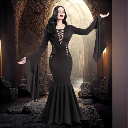 OIOLOYJM Morticia Addams Costume Women Renaissance Medieval Sexy Witch Vampire Gothic Halloween Costumes Woman 2025 Dresses