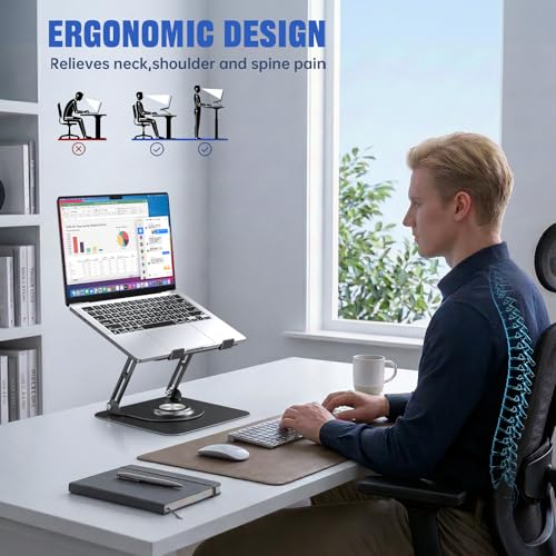 Image of JOYEKY Laptop Stand for Desk, Adjustable Computer Stand with 360 Rotating Base, Ergonomic Laptop Riser for Collaborative Work, Foldable & Portable Laptop Stand, fits for All 10-16 inch Laptops
