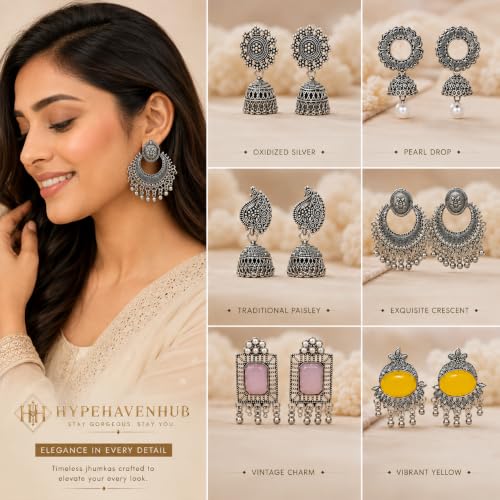 12 Pairs Oxidised Silver Earrings Set with Organizer Box - Image 4