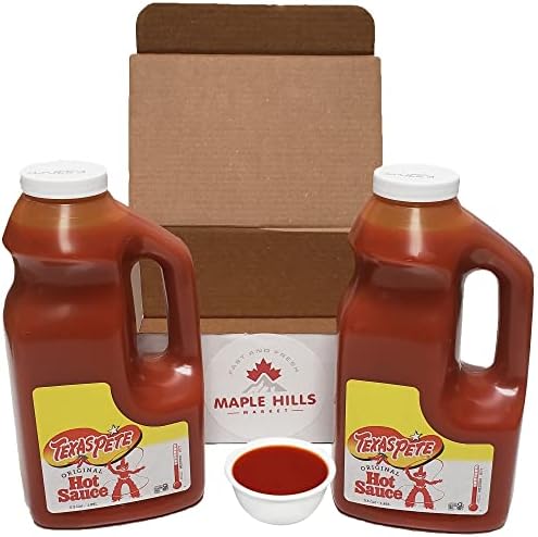 Texas Pete Hot Sauce Lover's Bundle Pack - 2 Half Gallon Jugs of Texas Pete Original Hot Sauce Medium Heat - Perfect for Grilling, Dipping, Marinading - Protected by Maple Hills Market Box