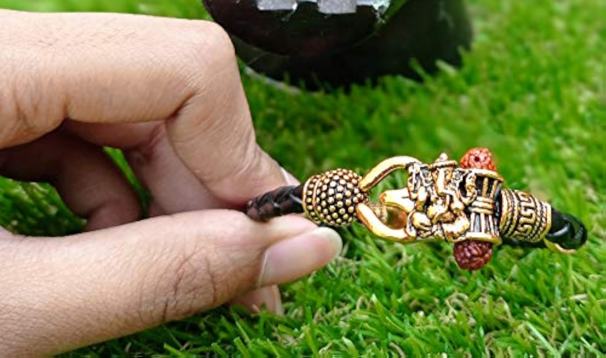 Rudraksha Om Trishul Damroo Brass Kada for Men