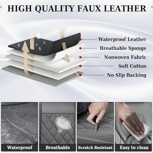 Image of Coverado Car Seat Covers Full Set, Luxury Faux Leather Seat Covers for Cars, Waterproof Car Seat Protector, Gray Car Seat Cover, Universal Automotive Seat Covers Fit for Most Sedan SUV Trucks