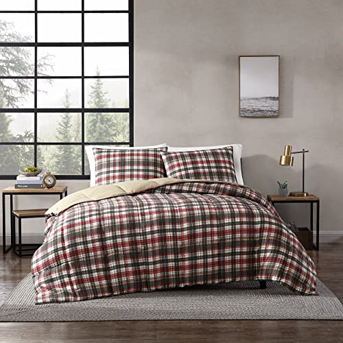 Image of Eddie Bauer - King Comforter Set, Reversible Plaid Alt Down Bedding with Matching Shams, Home Decor for Colder Months (Astoria Red, King)
