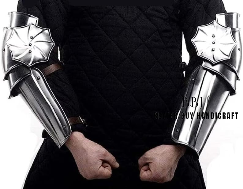 Brassards médiévaux en acier fantaisie LARP, Argenté, adulte