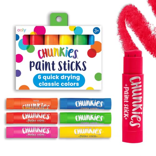 Ooly Chunkies Easy Grip Tempera Paint Sticks for Kids Set of 6 - Classic