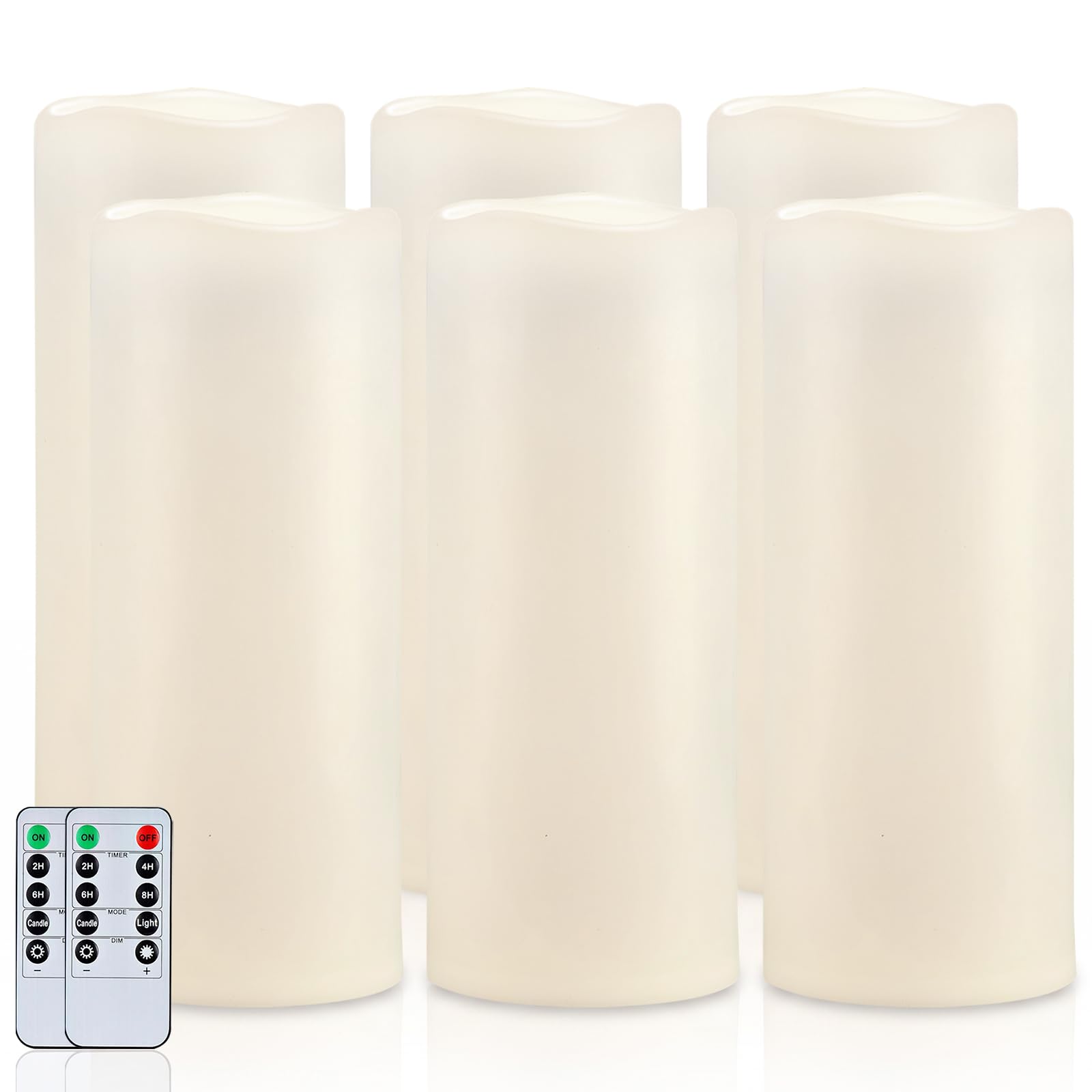 Homemory 5x12 Waterproof Flameless Candles, Remote Timer, White, Set of 6