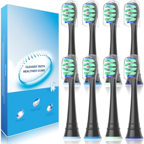 Wardimark Cabezales Compatible con Philips Sonicare Cepillo Eléctrico, 8er Recambio Cepillo Cabezales de Repuesto (8 Negro, 8 unidad (Paquete de 1))