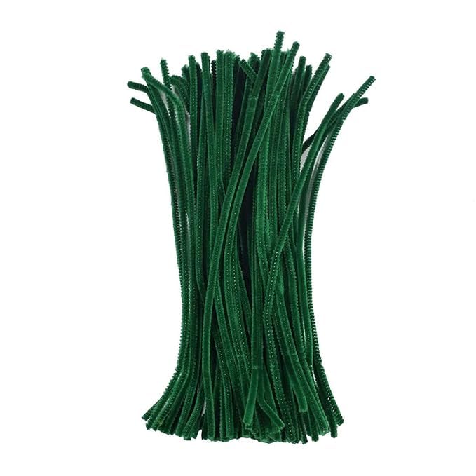 Image of 100Pc Pipe Cleaners Craft Set | Chenille Stem Fuzzy Sticks DIY Craft Supplies for Art Projects Activities, Decorations, Flower Making, Modeling & Sculpting (Dark Green)