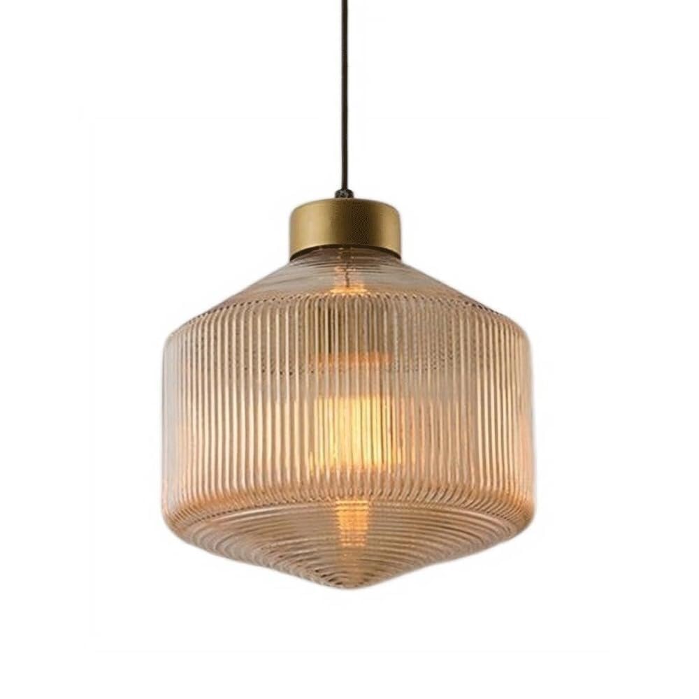 SYAXVOM Stylish Lantern-Shaped Glass Pendant Light - E27 Base Flush Mount Chandelier for Balcony & Restaurant(Amber)