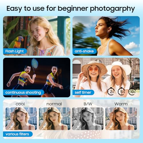 Image of 4K Digital Camera, 64MP Vlogging Camera for Photography with 3 inch 180 Flip Screen, 16X Digital Zoom Point and Shoot Camara with 64GB Micro SD Card for Beginner (White)