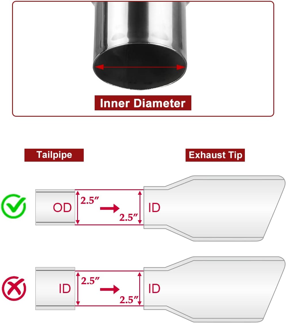 Upower 2.5 Inch Inlet 4 Inch Outlet Exhaust Tip 2 1/2" to 4" Blue Burnt Exhaust Tailpipe 9" Long Double Wall Straight Cut 304 SS Weld On Pack of 2