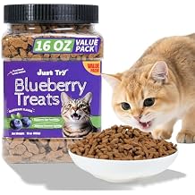 Just Try 16 OZ Blueberry Cat Treats for Indoor Cats, Gluten Free, Low-Calorie Healthy Cat Snacks, Plant-Based Fiber-Rich Natural Chicken Flavor Training Treats