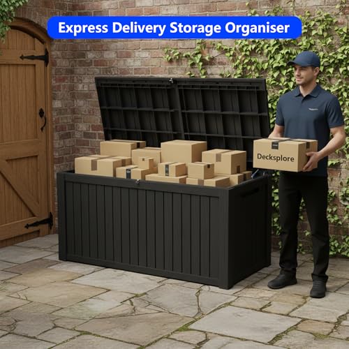 Decksplore 200 Gallon Outdoor Storage Box Resin Deck Box All Weather Waterproof Large Lockable Storage Container Deck Box for Patio Furniture, Garden Tools, Lockable, Black by Decksplore - Used condition - Image 8