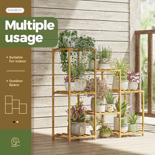 image for Bamworld Bamboo Plant Stand Indoor Boho Plant Shelf Tiered Plant Rack 