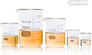 ULAB 5-Piece Borosilicate Glass Beaker Set (50-1000ml) with Magnetic Stir Bar - Low Form Griffin Lab Beakers, UBG1002