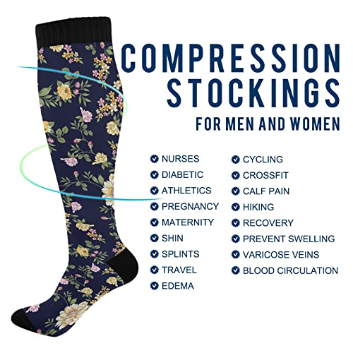 Wusikd Gold Pink Floral Compression Socks for Women and Men Circulation Funny Long Socks for Athletic Running 14