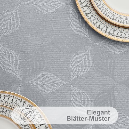 Homaxy Tovaglia lavabile, rettangolare, 100 x 140 cm, multifoglia, jacquard, antimacchia, facile da pulire, grigio - immagine 4