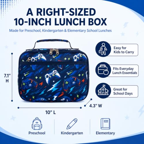 Image of CAMTOP Lunch Box Kids Boys Insulated Lunch Cooler Bag Reusable Lunch Tote Kit for School Travel (Dark Blue Star)
