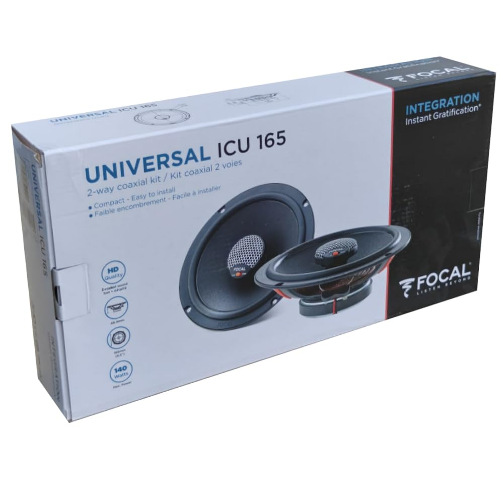 Kit Set para Focal Universal ICU 165 ICU165, 2 Altavoces coaxiales de 2 vías, 16,5 cm 165 mm 6,5" de diámetro, 70 vatios RMS, 140 vatios máx., 4 ohmios, 93 dB, por par + Tornillos incluidos